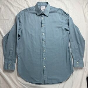 Charles Tyrwhitt Classic Mens Dress Shirt 16.5 Neck Blue Houndstooth Button Down
